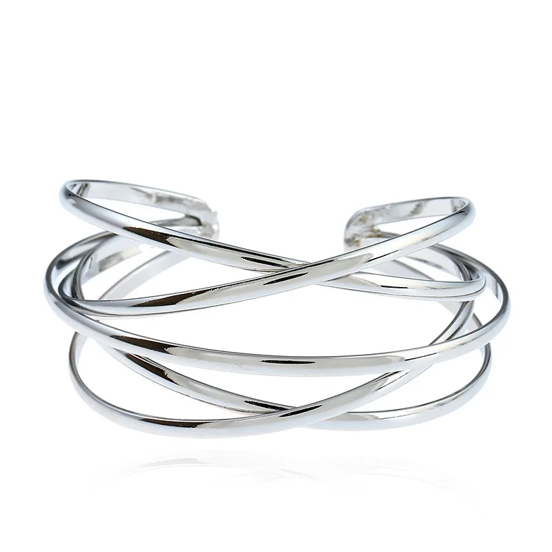 sz025silver Модные простые манжеты браслеты для женщин Новое Элегантное золотистое, с разрезом браслет бразильский Mujer - Окраска металла: sz025silver