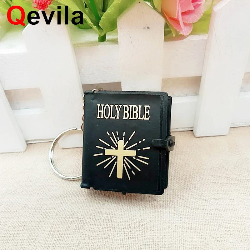 Qevila Jewe Mini English HOLY BIBLE Keychains Religious Christian Jesus Cross Keyrings Women Bag Gift Souvenirs Prayer God Bless | Украшения