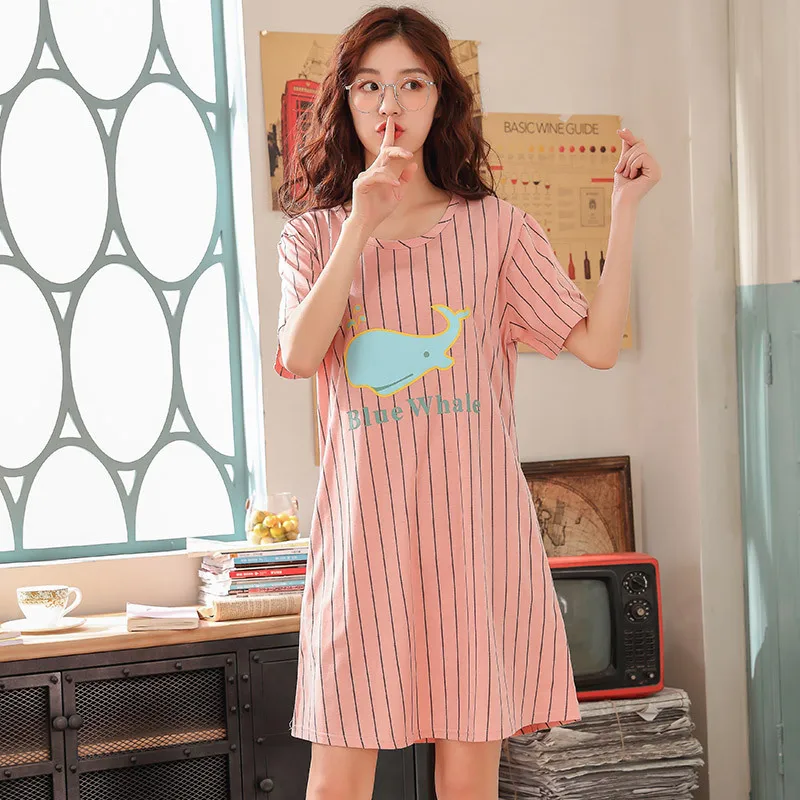 nightgowns women Ночные рубашки женские хлопковые летние с коротким рукавом пижамы женские хлопковые сексуальные Мультяшные дамские ночные рубашки размера плюс ночное белье 3XL - Цвет: nightgowns women