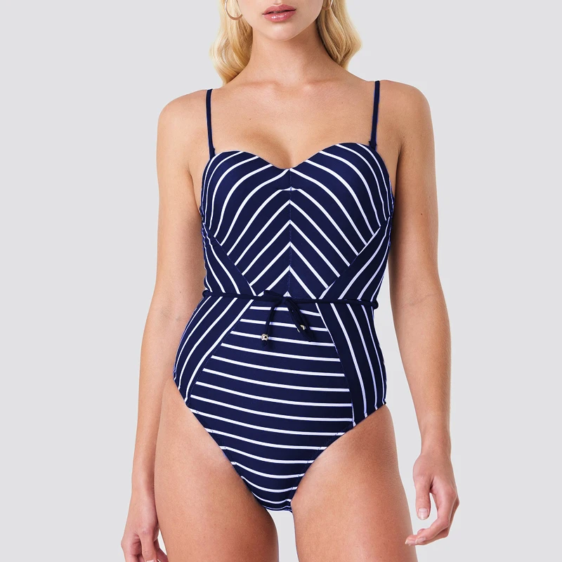 2019 Цельный купальник полосатый Женский Монокини пуш ап женский купальный костюм