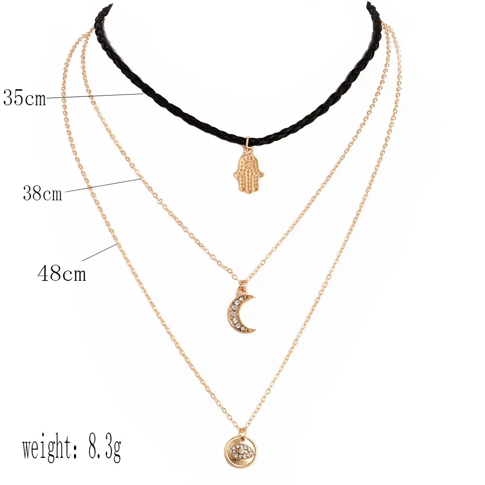 Бохо золото цвет кристалл луна глаз руки форма многослойное ожерелье для женщин
