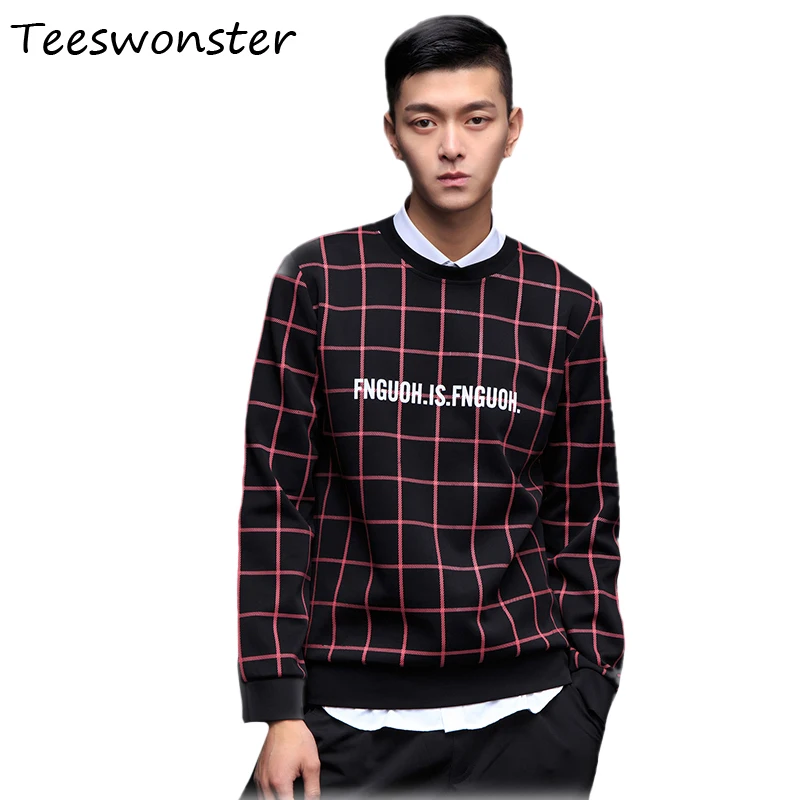 Мужские 2017 Сплошной Цвет Плед Печати Толстовка Хип-Хоп Наборы Человек Моды