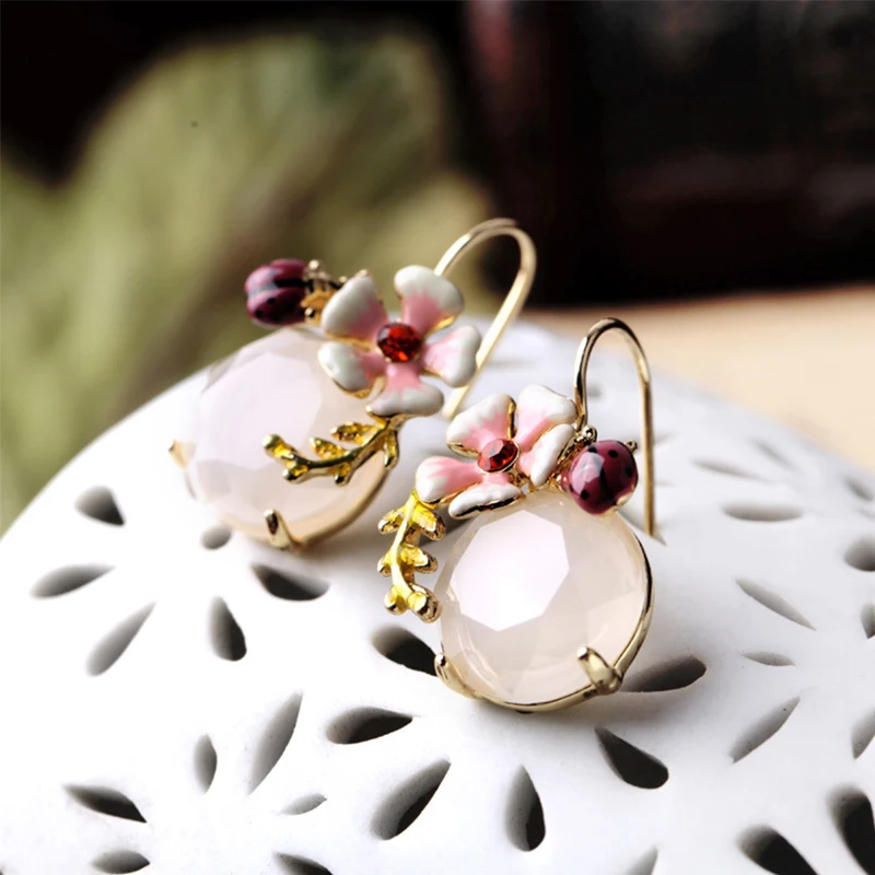 Серьги-штифт с насекомым PINKSEE милый стиль граненый стеклянный кристаллический