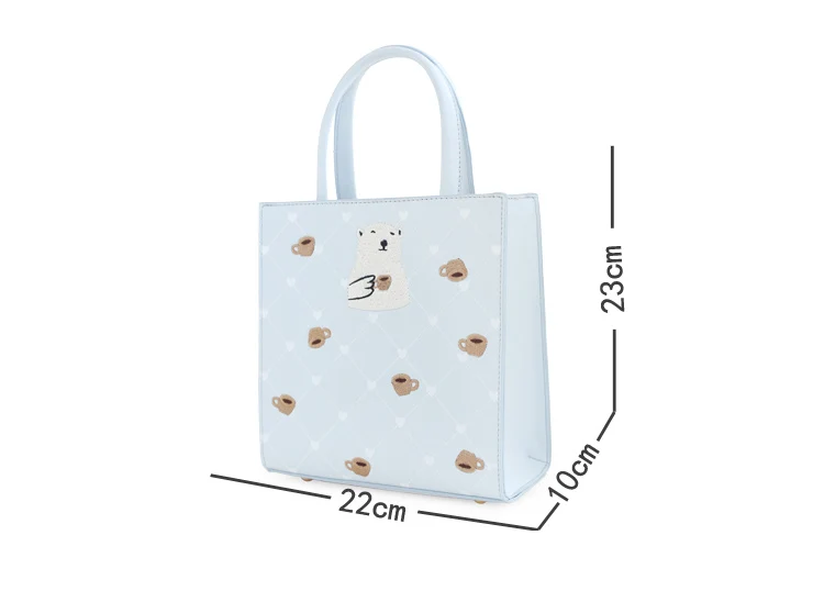 Fashion Women's PU Leather Handbags Ladies Cartoon Polar Bear Coffee Embroidery Tote Shoulder Purse Girl's Shopping Bags | Багаж и