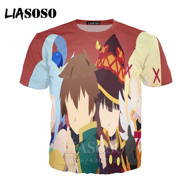 LIASOSO/Новинка Аниме Konosuba Kawaii Футболки с 3D принтом Футболка унисекс Megumin Косплей
