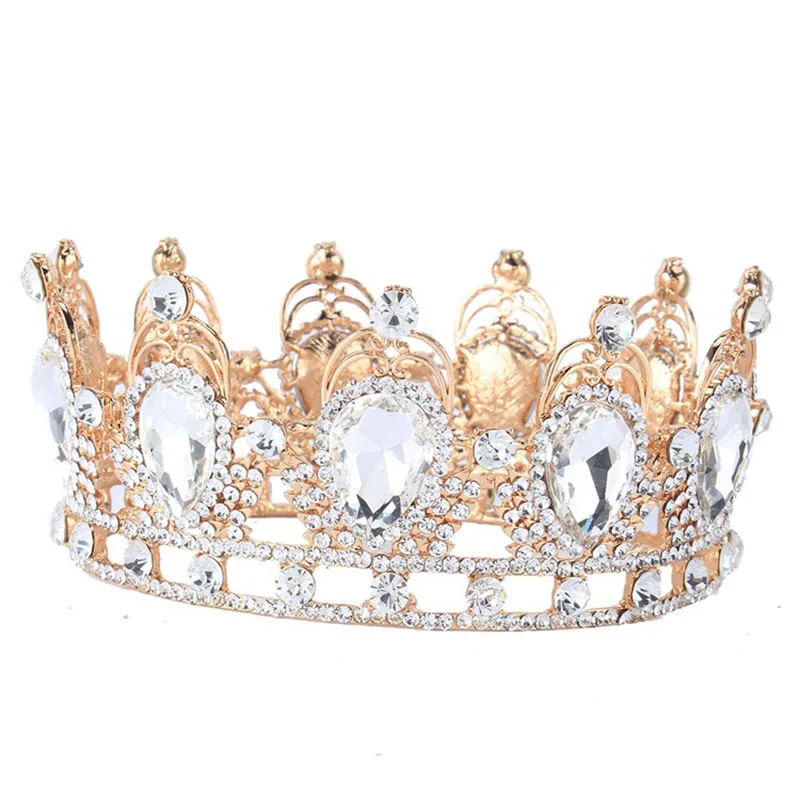 Gold White Crown Большие капли воды красочные хрустальные барокко Корона красное золото диадемы и короны для невесты свадебные украшения для волос ishow волос sieraden - Окраска металла: Gold White Crown