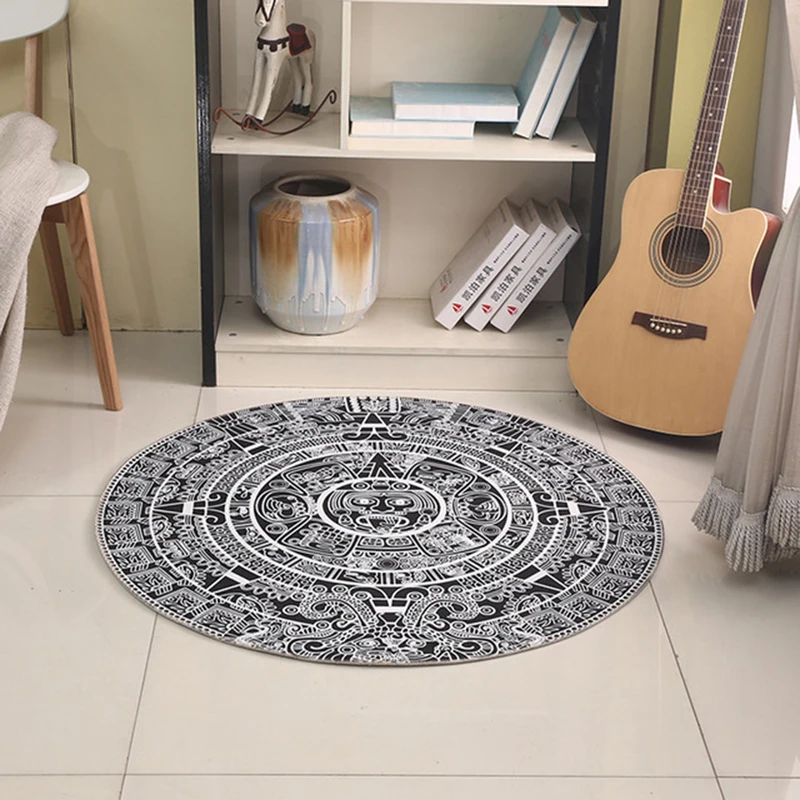 EHOMEBUY ковер для дома, спальни, противоскользящий, для гостиной, пол, черный, белый, тотем, мультфильм, печать, детская игра, круглый коврик