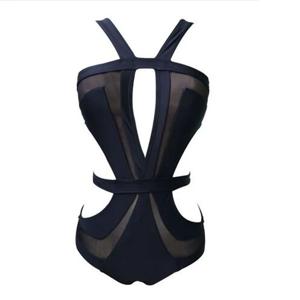 Женский слитный купальник из сетчатой ткани с лямкой на шее бандажный Цельный