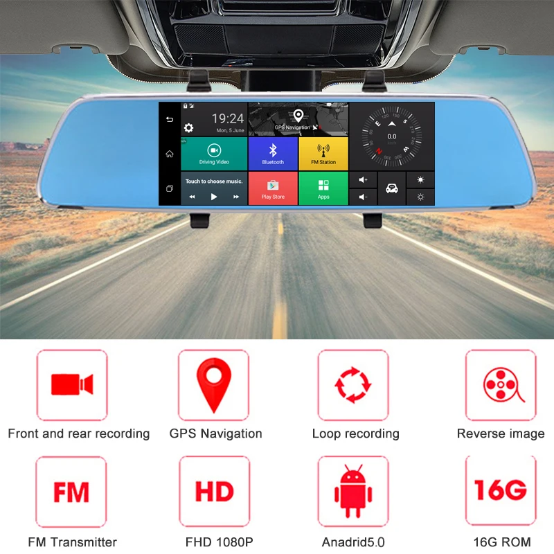 Bluavido 7 0 дюймов 3G автомобильная видеокамера зеркальный видеорегистратор Full HD 1080P