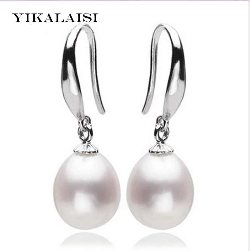 

YIKALAISI 925 Sterling Silver Natural Freshwater Pearl Drop Shape Fashion Earings Jewlery For Women 8-9mm 4 Colour
