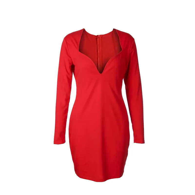Женское платье с длинным рукавом Осеннее облегающее мини глубоким треугольным