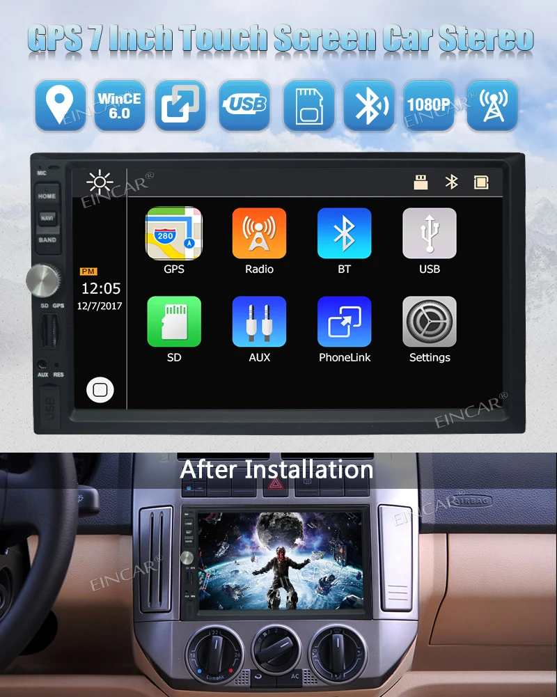Eincar 7 &quotсенсорный экран 2Din автомобильная стереосистема bluetooth gps навигация MP5