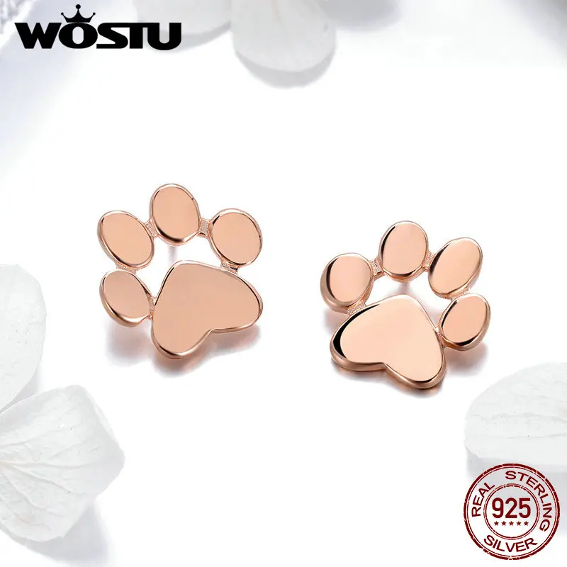 Женские серьги-гвоздики WOSTU из настоящего серебра 925 пробы с изображением милых собачьих следов, модное ювелирное изделие из стерлингового серебра CQE407