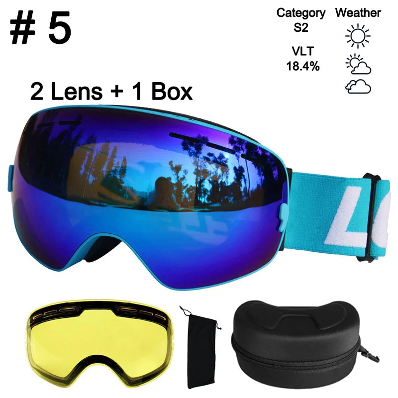 Color 5 Lens Box LOCLE лыжные очки противотуманные Сферический лыжный очки UV400 очки для лыж и сноуборда лыжные очки с ночной версии объектива и коробки - Цвет: Color 5 Lens Box