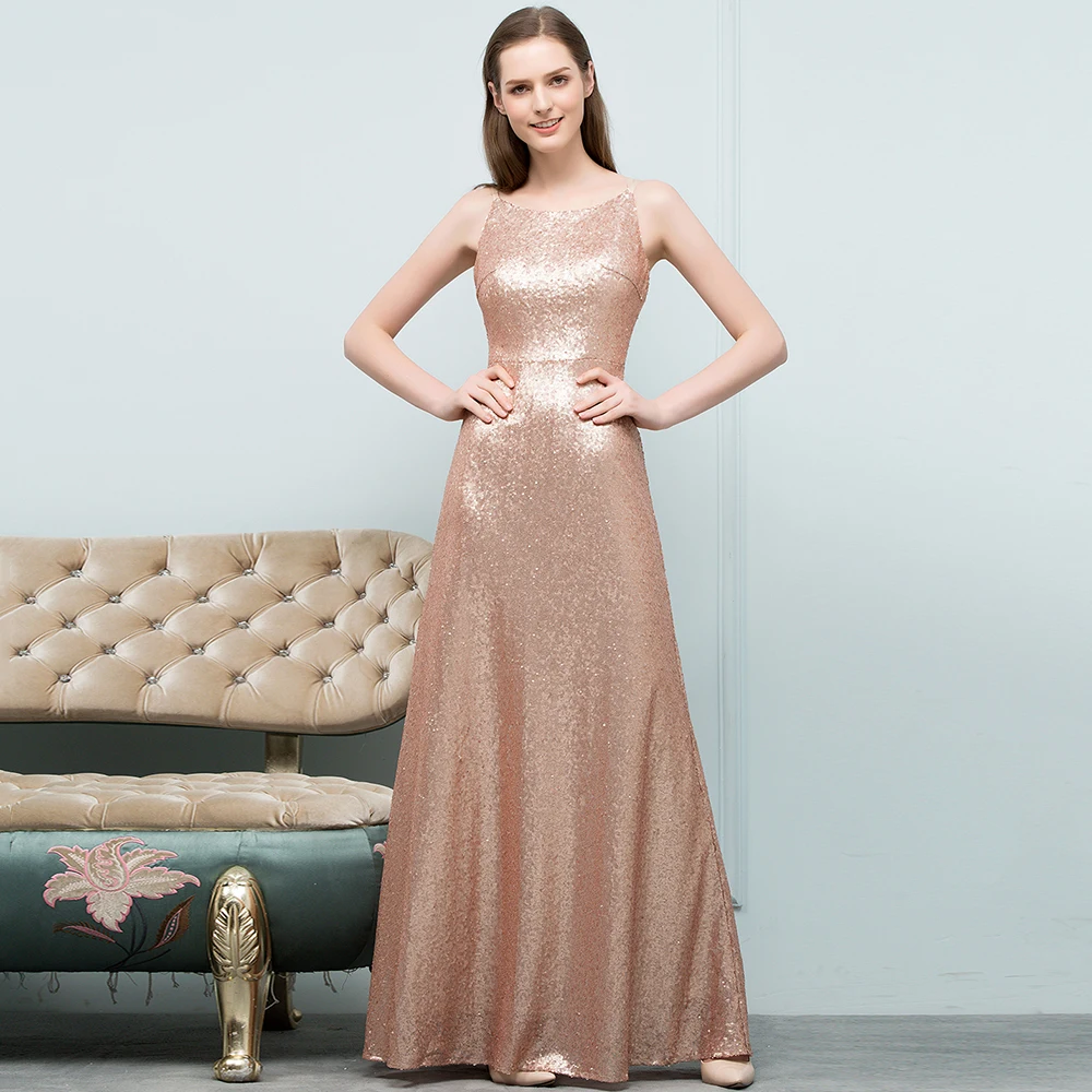 Babyonline 2019 красивое розовое золото с пайетками LineProm платья длинное официальное - Фото №1