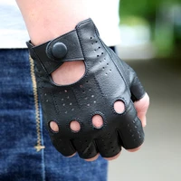 the latest high quality semi finger genuine leather gloves mens thin section driving fingerless sheepskin gloves m046p 5