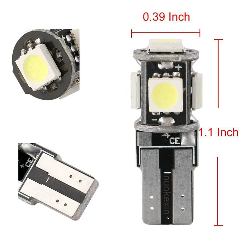 1x T10 Canbus Белый Синий Красный 5smd Автомобильный свет W5w 194 168 лампочки ошибки DC 12V