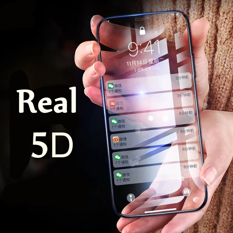 Настоящее 5D изогнутое полное клеевое 9H 10D 3D закаленное стекло для iPhone X XS 12 mini 11Pro Max