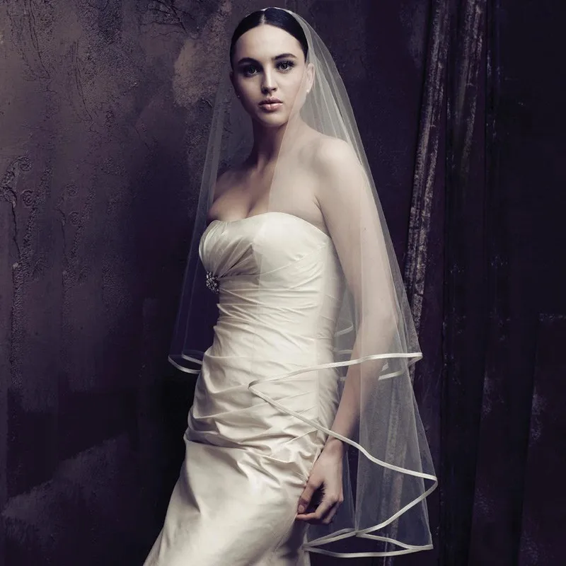 

2017 Fashion Wedding Veil Ribbon Edge One-layer Tulle Wedding Accessories Bridal Veils veu de noiva EU6985