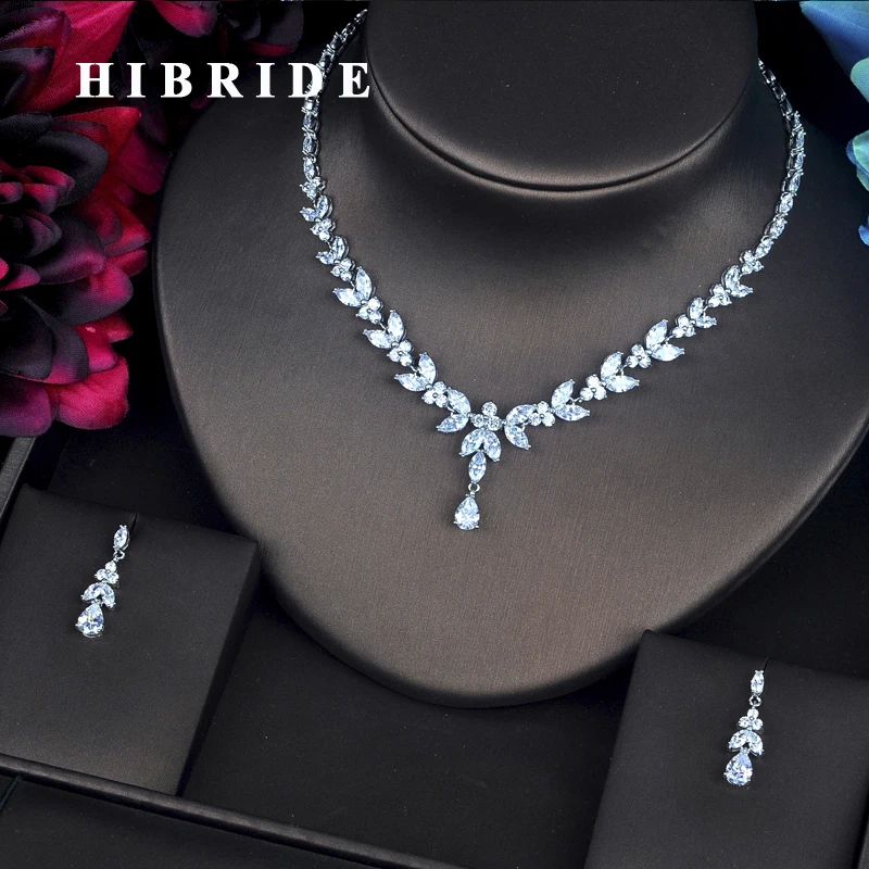 Ювелирные наборы HIBRIDE со сверкающими фианитами для невесты женщин серьги и колье