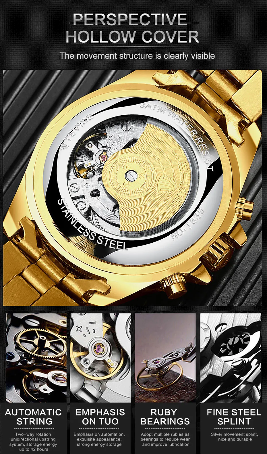 TEVISE Luxury Brand Men Automatic Mechanical Watch Male All Stainless steel Skeleton Luminous Wristwatch Relogio Masculino+BOX