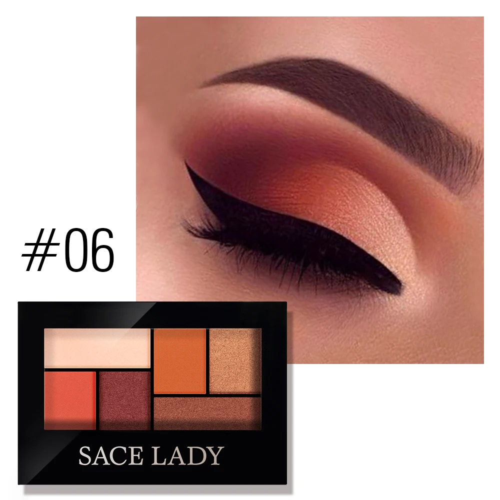 Eyeshadow 06 SACE LADY матовые тени для век Палитра Макияж 8 цветов блестящие тени для век с кистью Макияж стойкий водостойкий натуральный косметический - Цвет: Eyeshadow 06