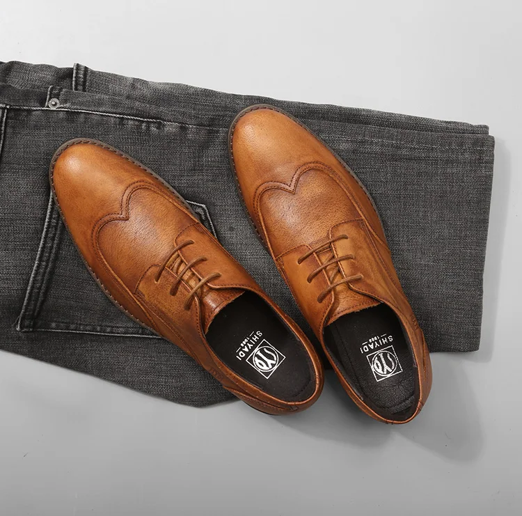 Лидер продаж броги из натуральной кожи с круглым носком для мужчин классические