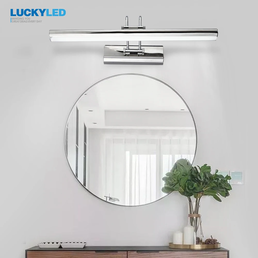 LUCKYLED Modern Wall Lamp Bathroom Lighting 12W 90-260V Wall Mounted Waterproof Led Mirror Light Stainless Steel Wall Sconces