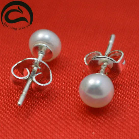Серьги гвоздики из серебра 100% пробы с натуральным жемчугом 6 7 мм|stud earrings|jewelry
