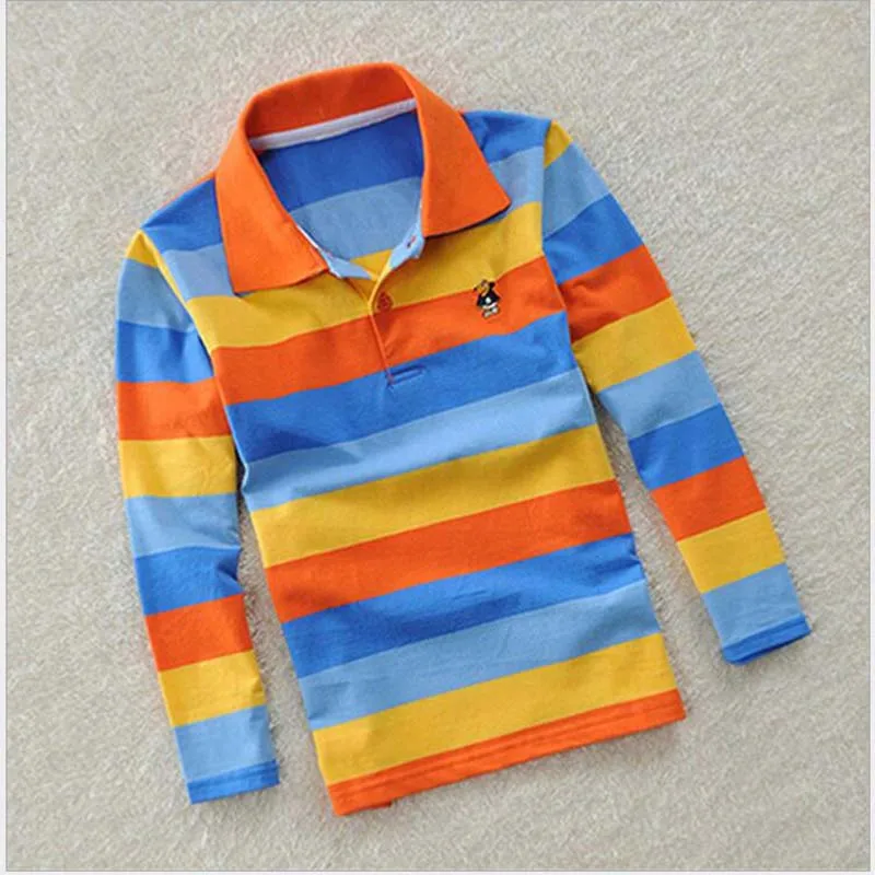 Детские рубашки поло в 2018 году весенне осенняя хлопковая рубашка полоску с