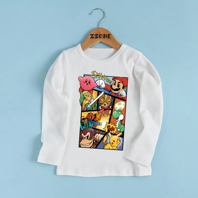 Kids Funny Casual Clothes Boys and Girls Super Mario Smashed Brothers Print T shirt Baby Cartoon Long Sleeve T-shirt LKP5220 | Детская