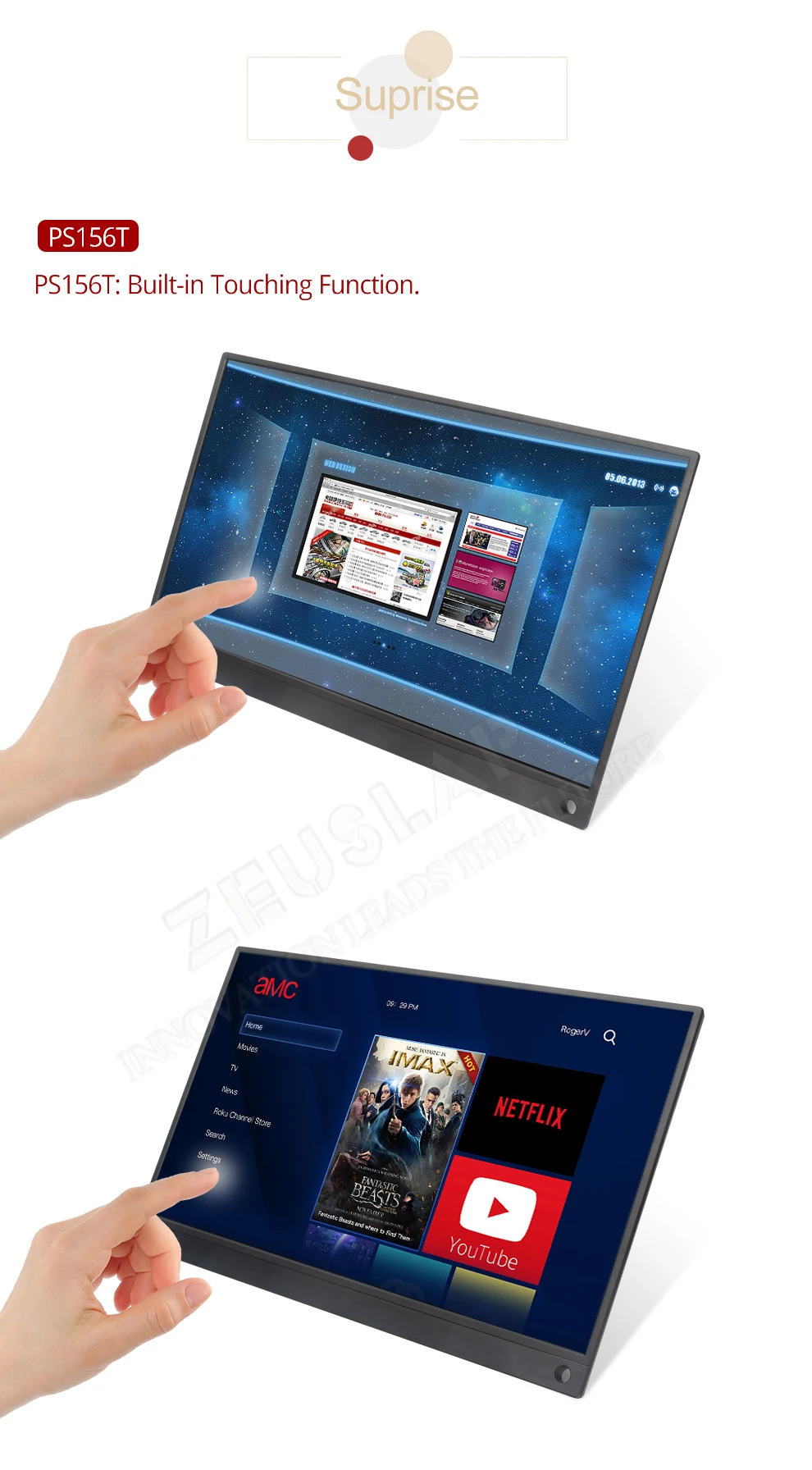 15,6 дюймовый сенсорный портативный монитор Full HD 1080 IPS USB C портативный монитор Встроенные двойные колонки совместимы с ноутбуком