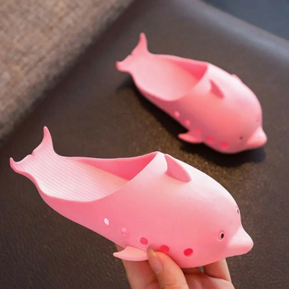 Розовый Г. модные милые тапочки с 3D дельфином детская пляжная Летняя обувь унисекс сандалии пластиковые резиновые шлепанцы с рыбками для детей, размер 26-30 - Цвет: Розовый