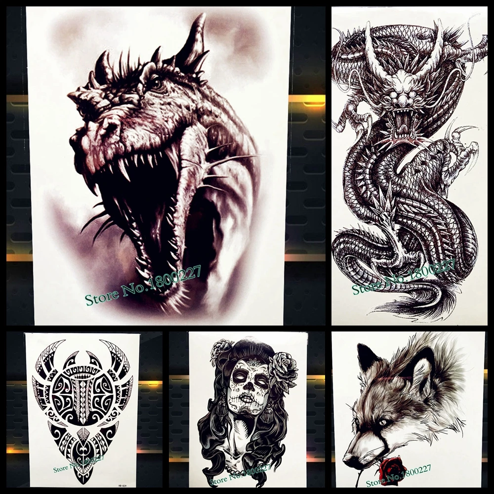 

Black Dragon Jurassic Dinosaur Temporary Tattoo Stickers Body Art ARm Fake Flash Tattoo 21*15CM Men Women Waterproof Tatoo