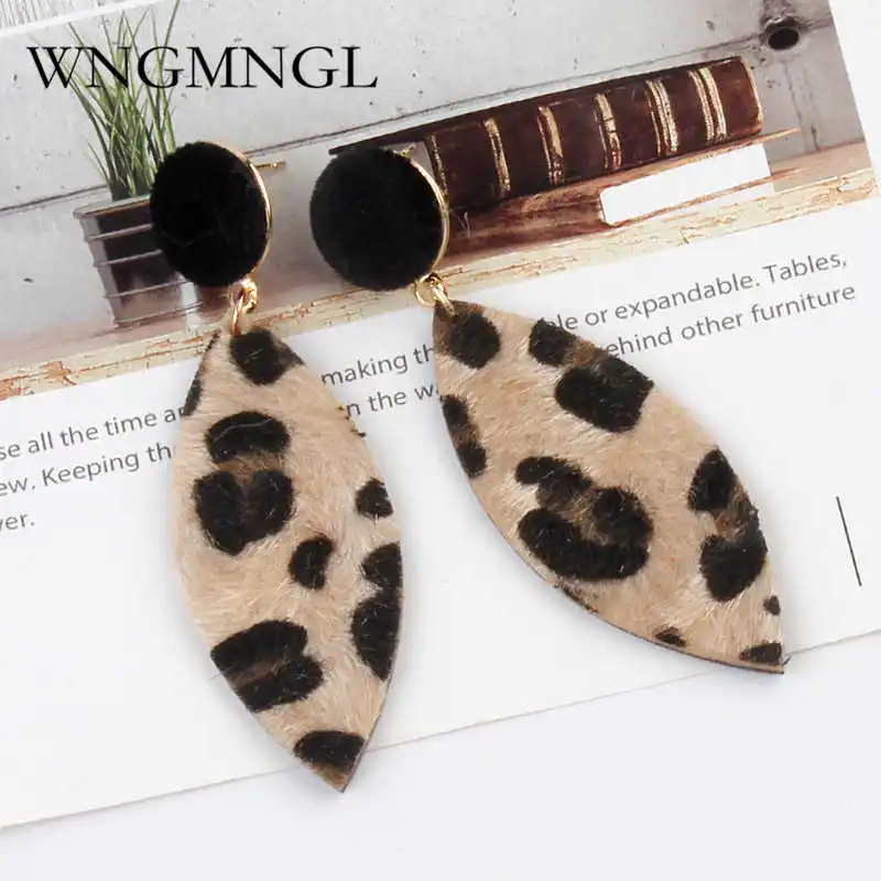 

WNGMNGL 2018 Fashion Female Earrings Leopard Print Drop Earring Exaggerated Long Statement Plush Dangle Earrings For Women Gift