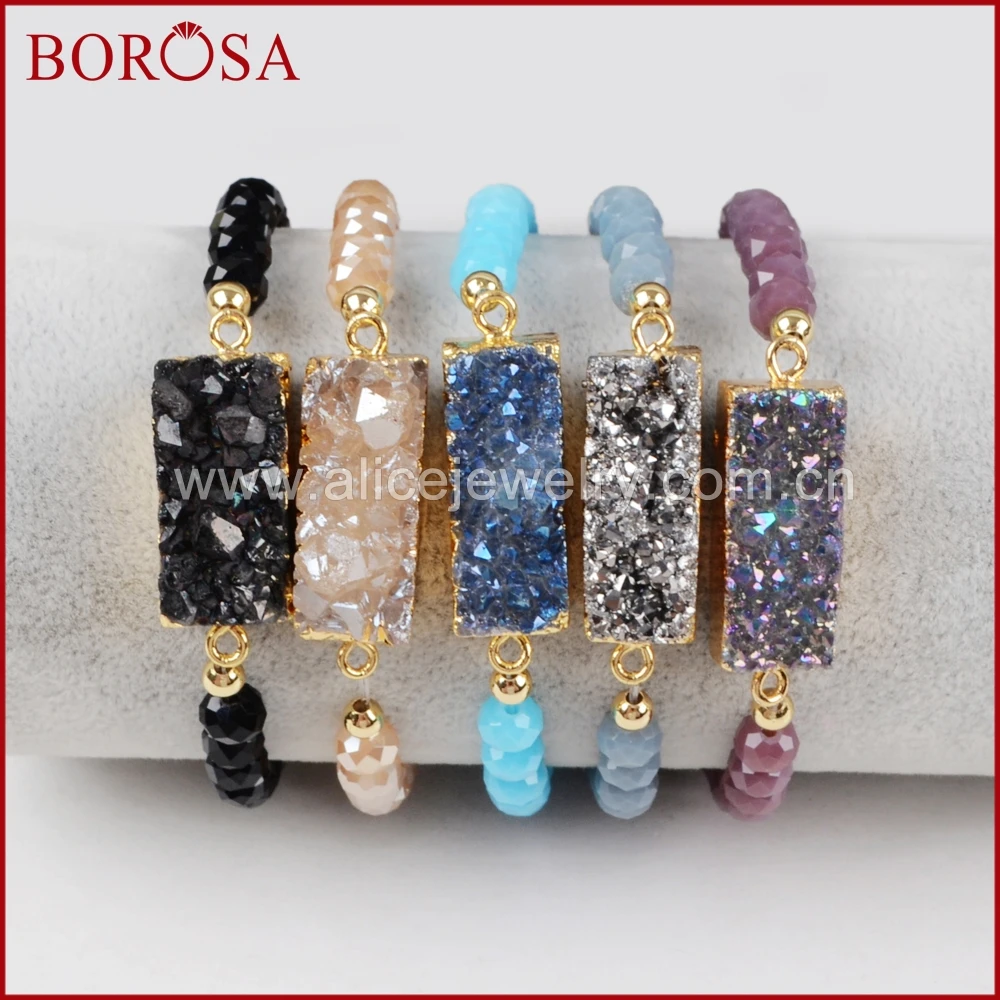 Браслет BOROSA G1281 новый прямоугольник золотого цвета натуральный кристалл Druzy