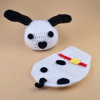 latest white dog infant baby girls crochet photography props knitted newborn soft costume set hat beanie 1set