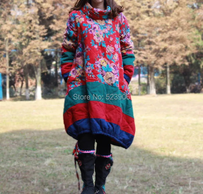 Женское длинное пальто из хлопка и льна свободное Стеганое большого размера зима