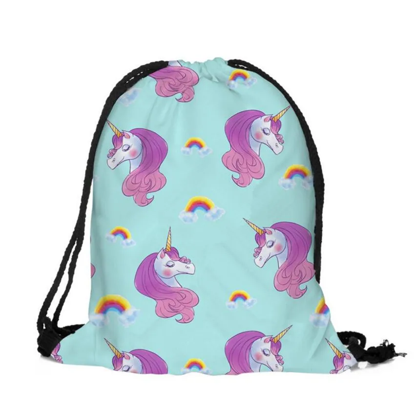 M448 3D цифровая печать мультфильм Единорог сумка Drawstring Рюкзак Monolayer тонкая секция