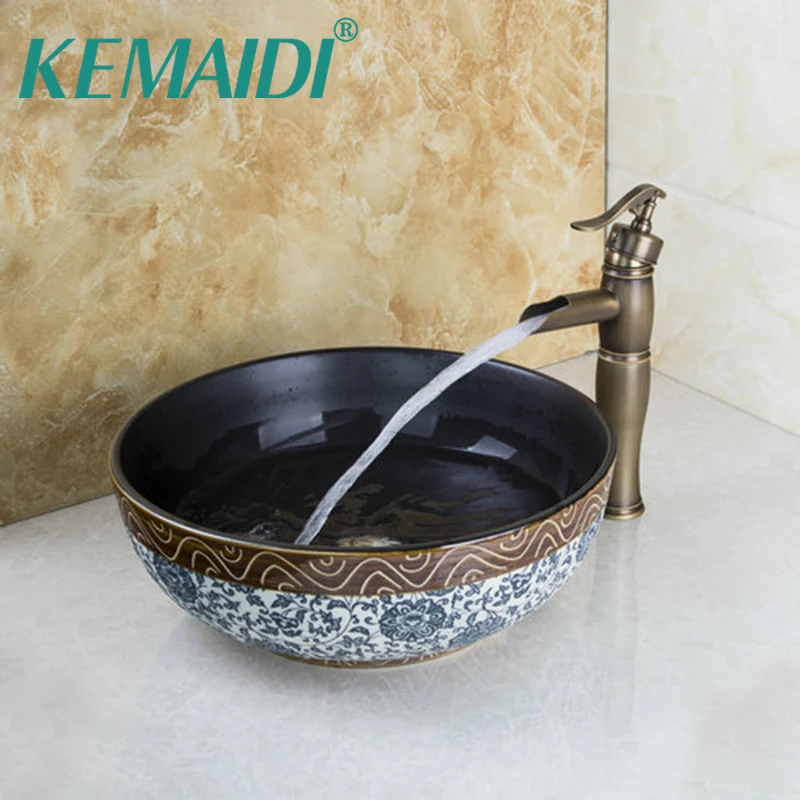 Смеситель KEMAIDI из керамики и античной латуни высокий кран Водопад для ванной