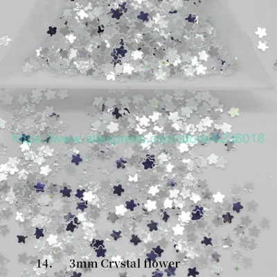 14)3mm Crystal flowe 25g3-5mm в виде звезды луны сердца форма сливы пайетки с блестками для лица/ногтей маникюр/Шитье/свадебные конфетти украшения аксессуар - Цвет: 14)3mm Crystal flowe