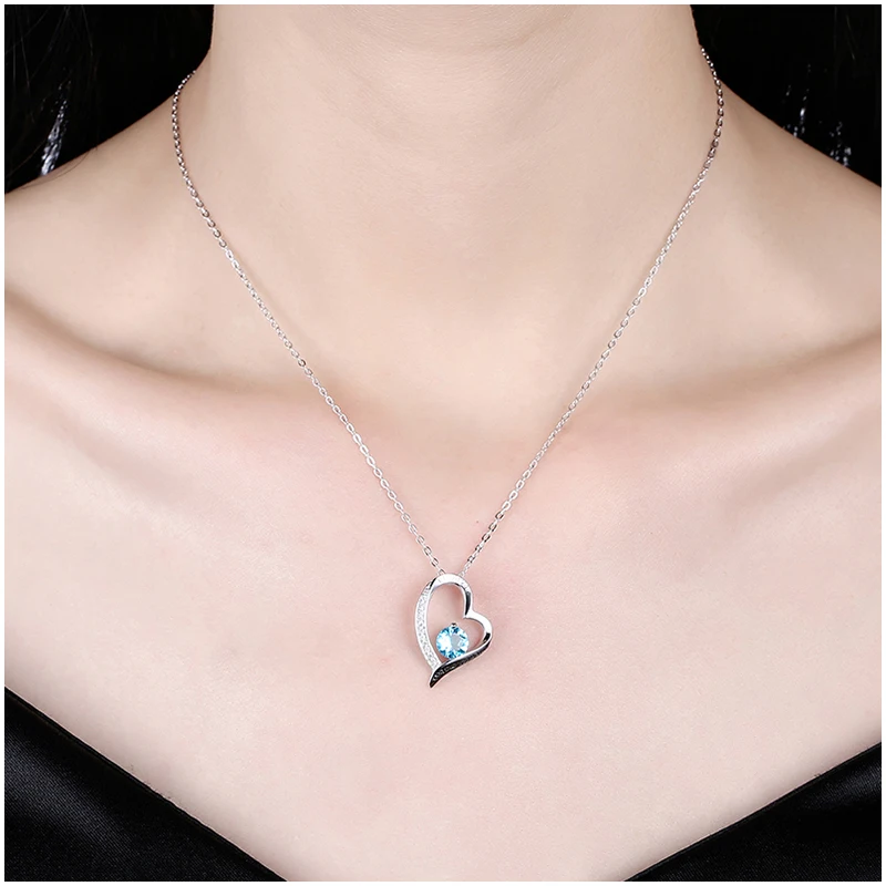 Романтический стерлингового серебра 925 Синий Розовый циркон сердце подвеска для