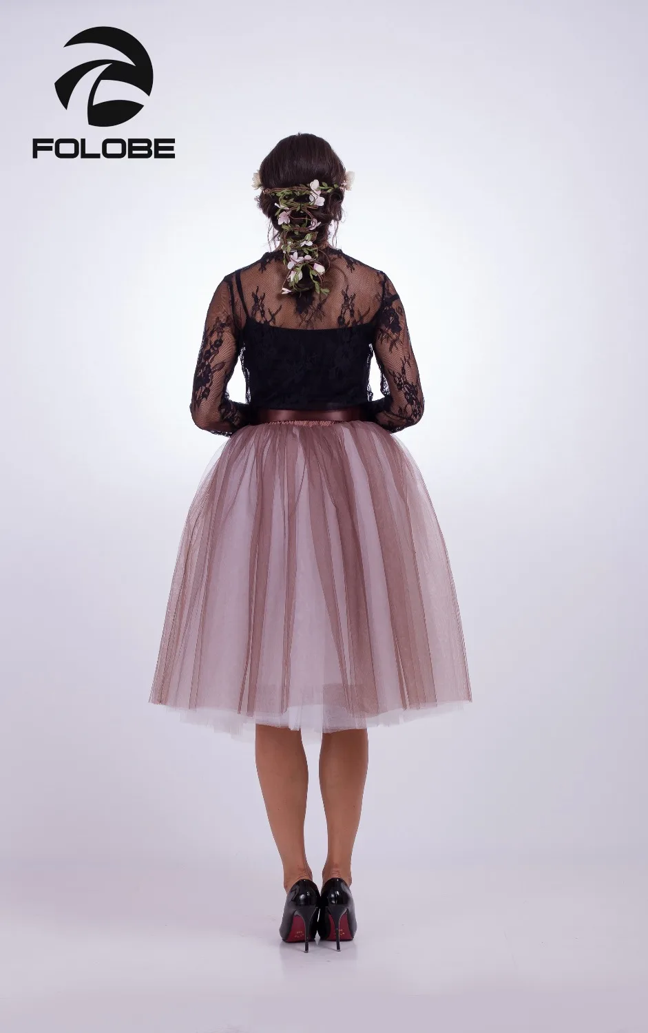 FOLOBE/коричневые и Белые Длинные бальные юбки-пачки из тюля длиной 65 см женские