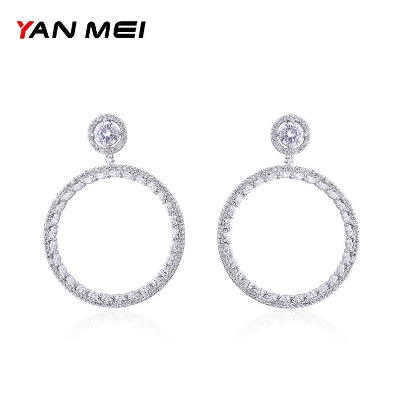 

YAN MEI Round Cubic Zirconia Earring Romantic Silver Color Dangle Earrings Women's Day Gift GLE6678