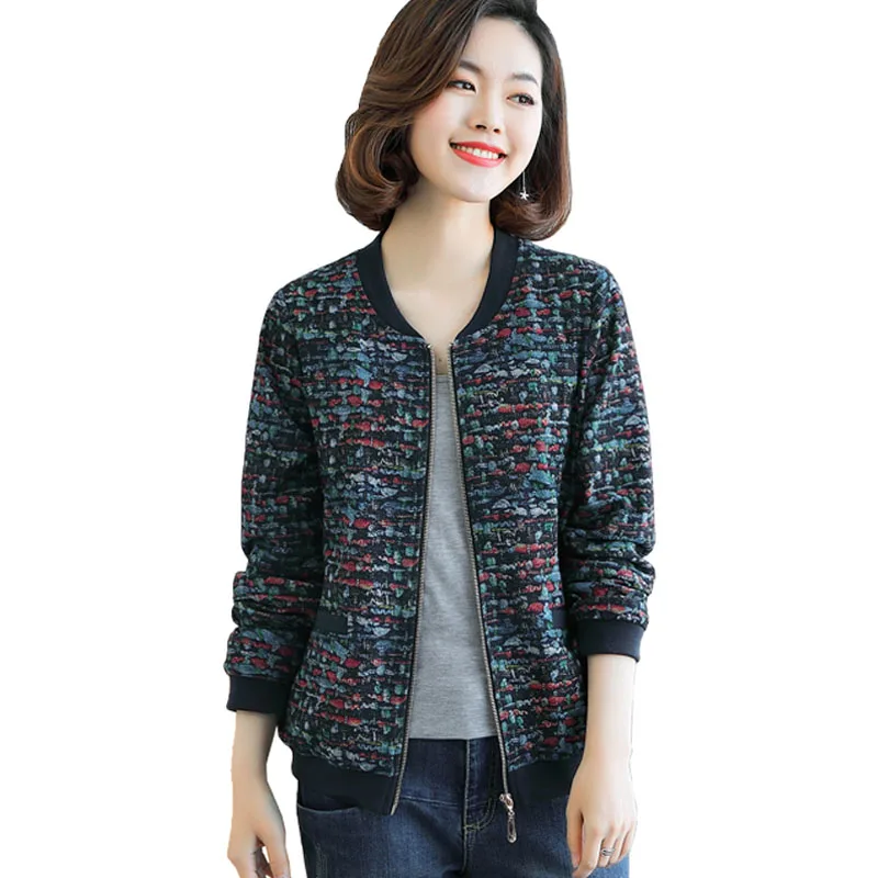 

Large Size Women's Short Jacket 2019 Spring Autumn New Middle-Aged Casual Female Coat Round Neck Long-Sleeved Top RE2440