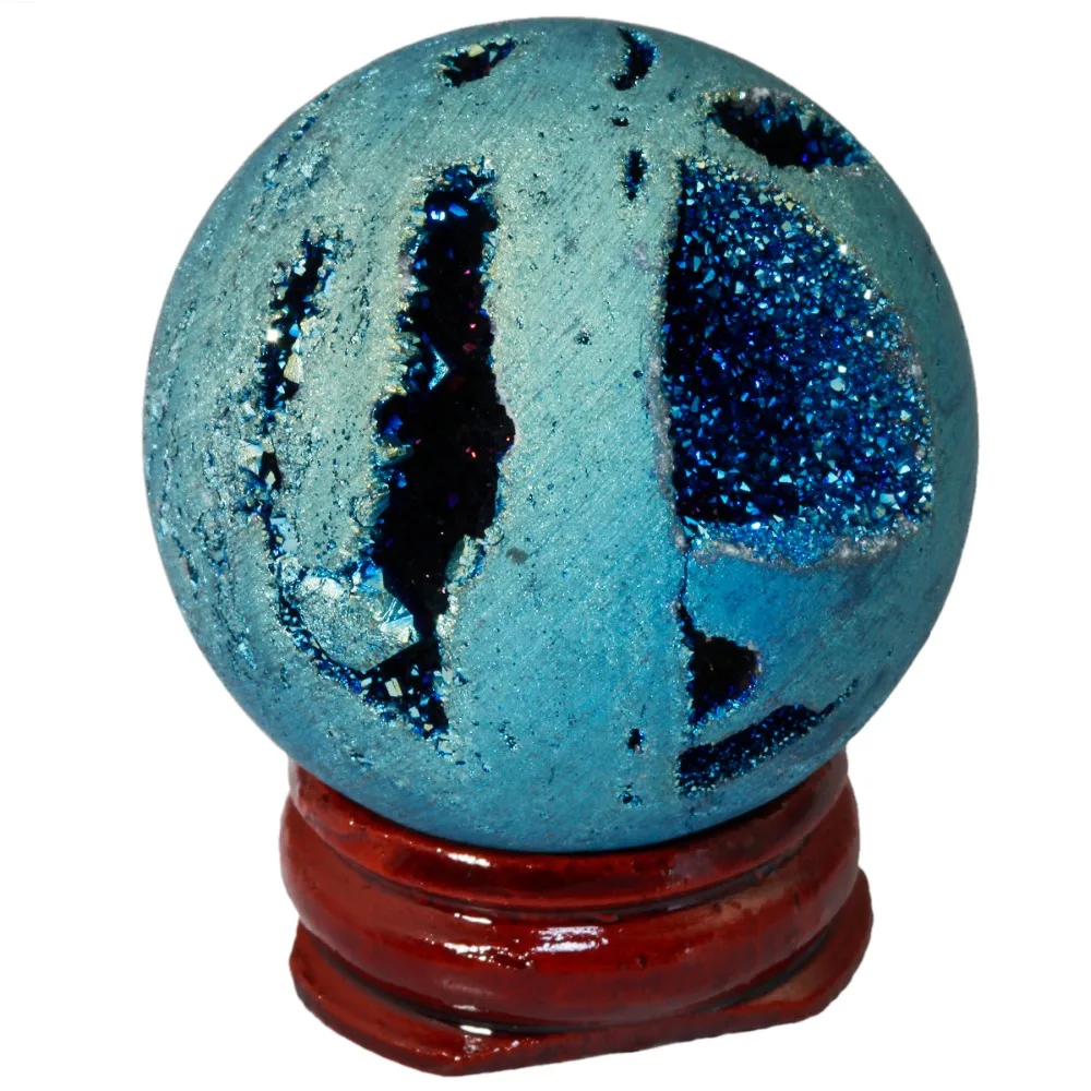 TUMBEELLUWA светло синее титановое покрытие Druzy Agate Geode Sphere Ball Divination Reiki исцеляющая