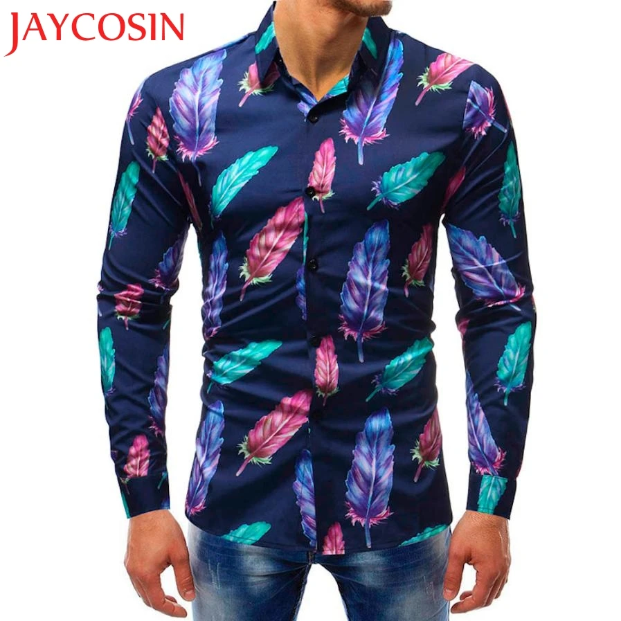 JAYCOSIN 2018 Мужская модная блузка с принтом Повседневная тонкая рубашка длинными