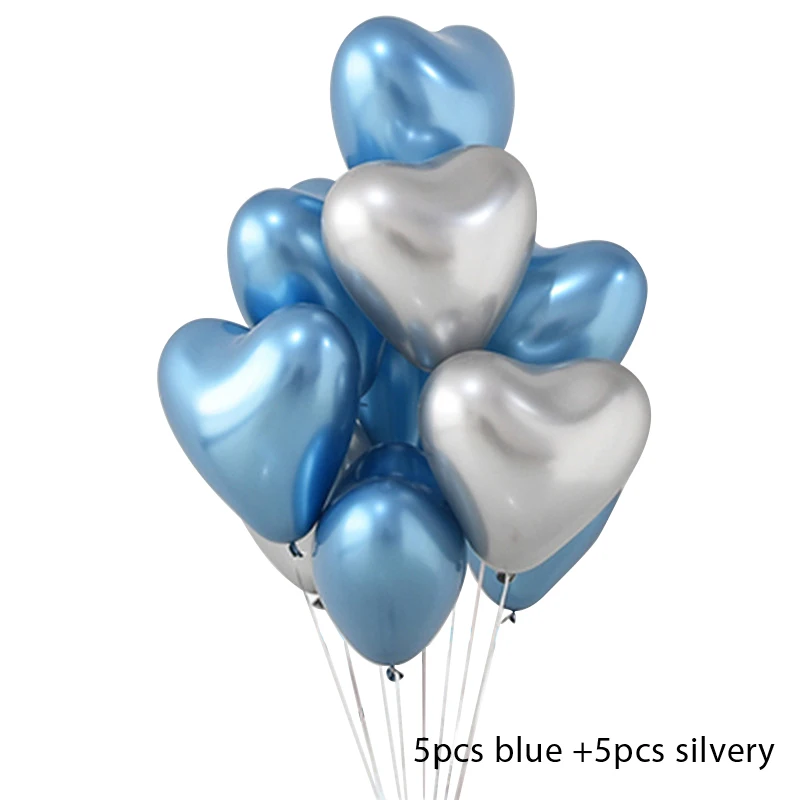 5ps blue 5pcs silver 10 шт. 12 дюймов сердце глянцевый металлический жемчуг латексные шары толстые Хромированные Металлические цвета воздушные шары Globos День Рождения Декор - Цвет: 5ps blue 5pcs silver