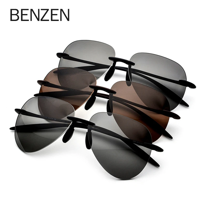 

BENZEN Ultralight TR90 Rimless Polarized Sunglasses Men New High Quality Sun Glasses For Women Black With Case 9367