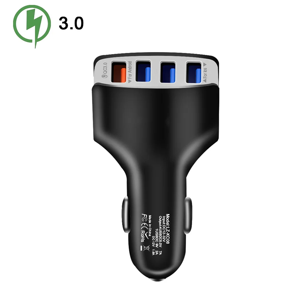 KISSCASE QC 3,0 4 порта USB Автомобильное зарядное устройство Быстрая зарядка для iPhone X XS MAX автомобильное для huawei P30 Pro Универсальное зарядное устройство для телефона